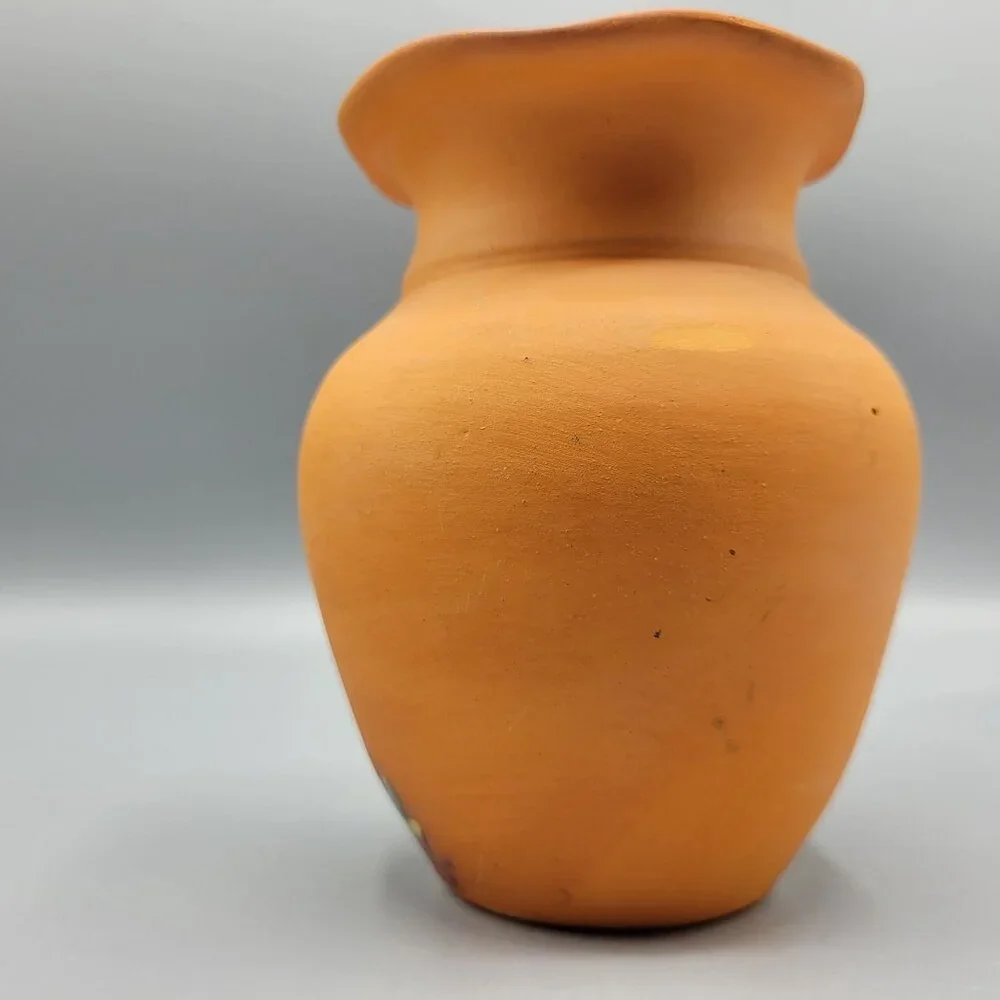 Vintage Hand Painted Terracotta Vase Scenic Design Flared Rim Signed Punta Cana - Picture 7 of 13